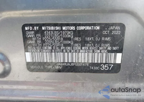 2023 Mitsubishi Outlander Sport S/Se/Es/Le/Ralliart/Rugged z USA, uszkodzony, nr VIN JA4ARUAU8PU001476